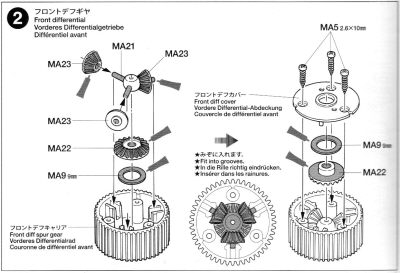 タミヤ CC-01ランドクルーザー40 組立説明書 ２．フロントデフギヤ