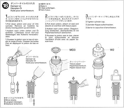 タミヤ CC-01ランドクルーザー40 組立説明書 １８．ダンパーオイルの入れ方